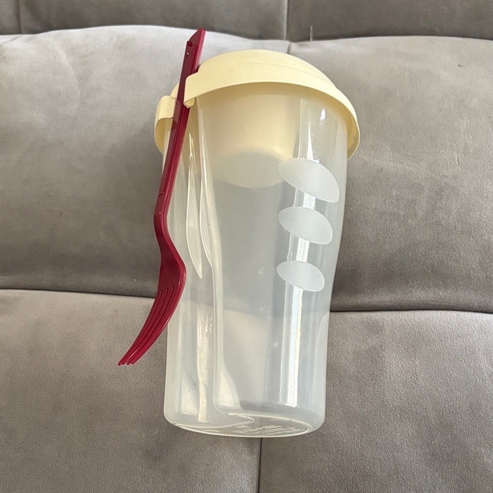 Brammli Cream and Red Salad Shaker with Fork